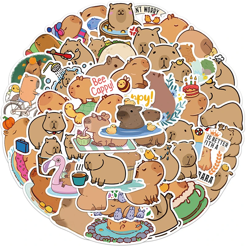 50Pcs Cute Capybara Sticker Set for Laptop Guitar Scrapbook and Journals Gift For Boys Girls Teens Birthday Party