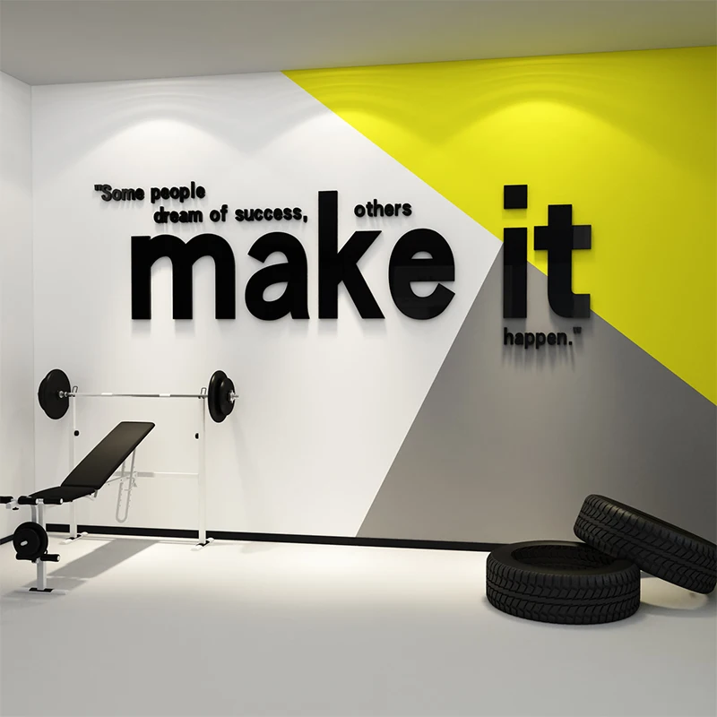 Acrylic 3D Wall Stickers Creative Letter Make it Living Room Classroom Gym Sports Wall Decor Self-adhesive DIY Wall Decal