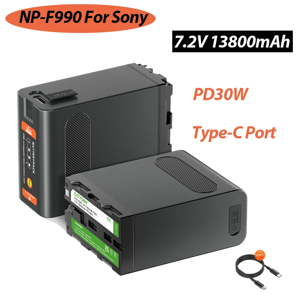 

13800mAh NP F990 NP F970 NP-F980 Battery with PD30W USB Type-C Fast Charging Cable for Sony NP F960 NP-F750 F770 MC1500C PLM-100