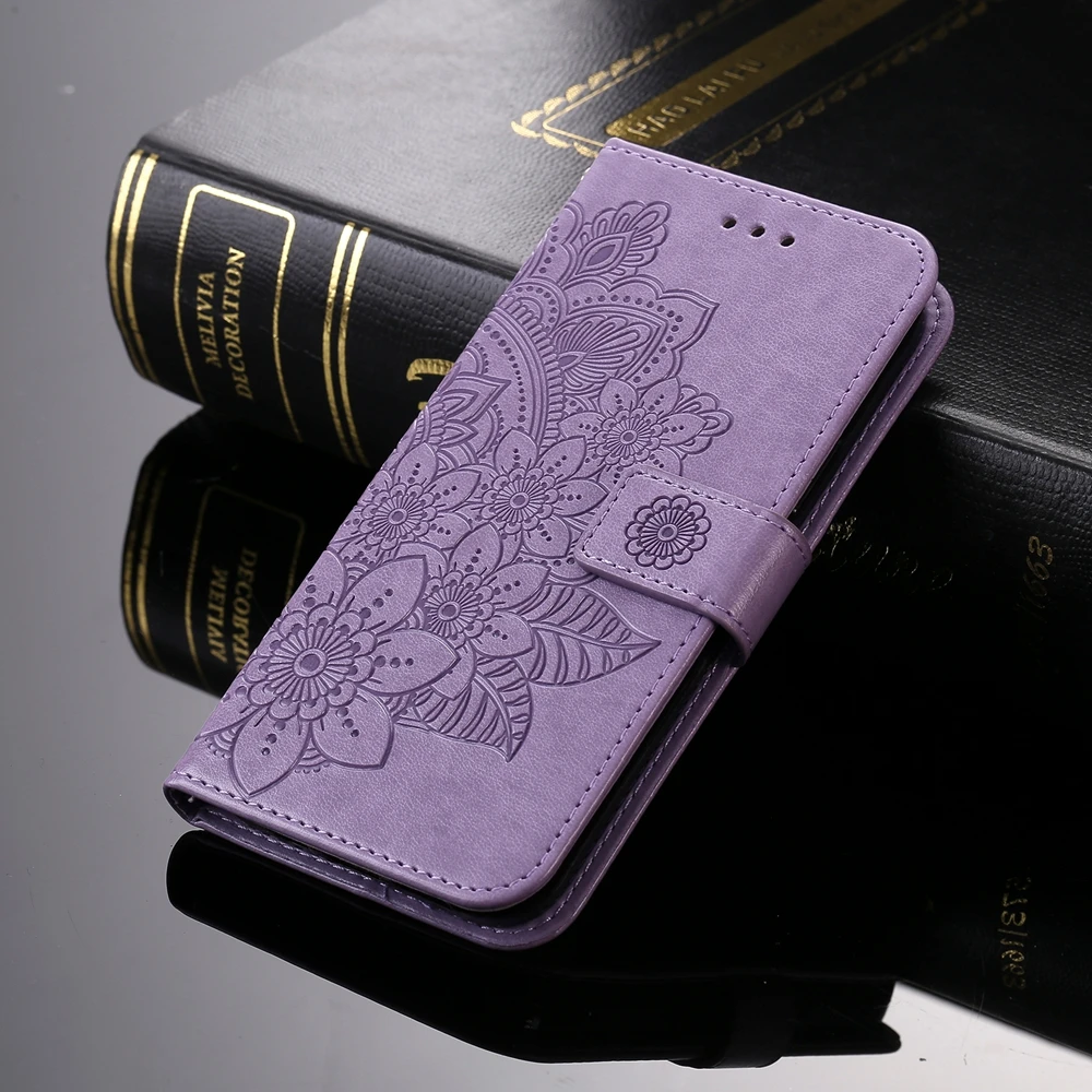 Magnetic Leather Wallet Flip Case for Samsung Galaxy S25 S24 S23 S22 S21 Ultra Plus FE | Flower Embossed Design | Premium Case