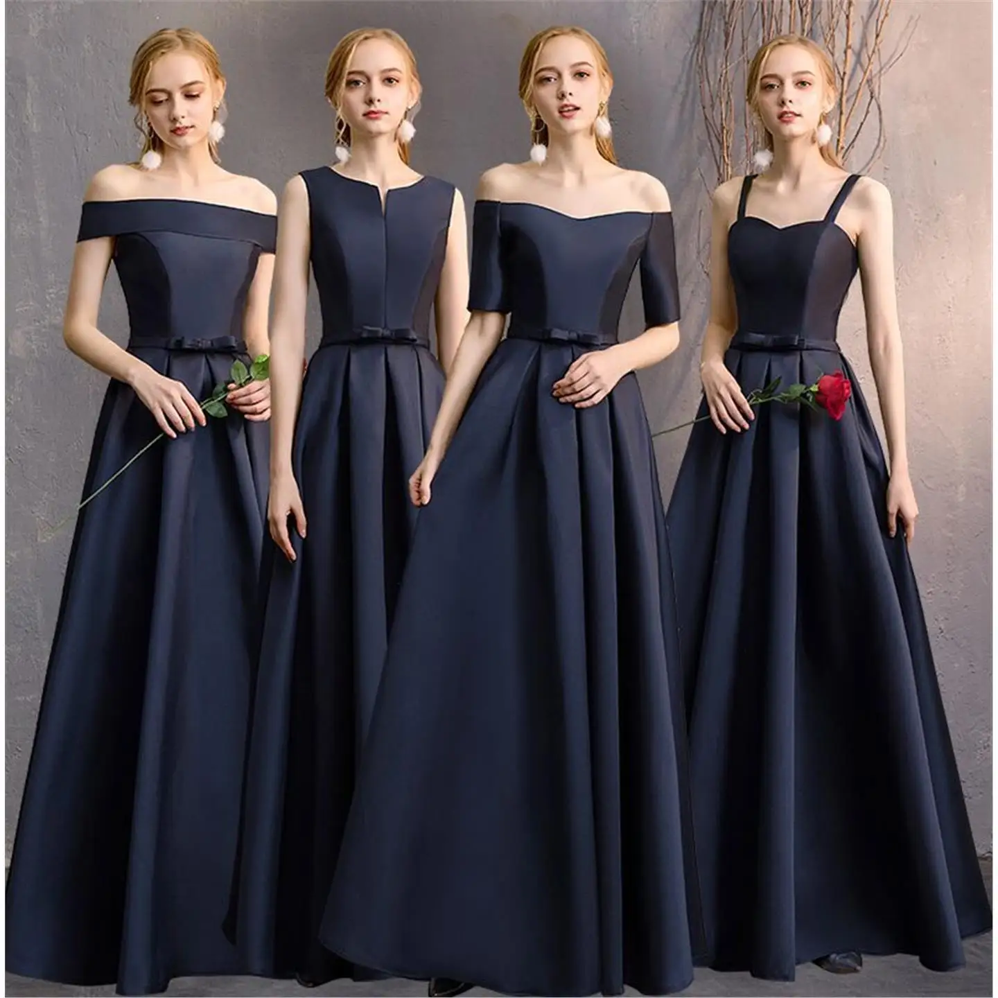 Ele Long Maidsmaid Dr Satin Fabric Bla Evening Gown Performance Costume Women's Faion European Sle ort Sve