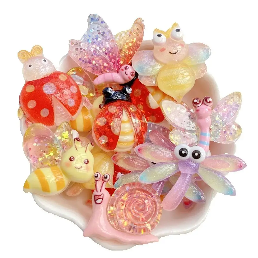 10Pcs New Cute Resin Cartoon Bees, Beetles, Butterflies, Snails Flat Back Scrapbooking DIY Jewelry Craft Decoration Accessories