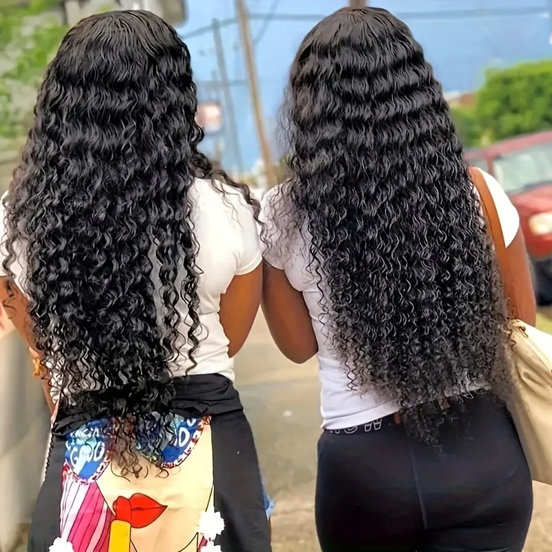 Brazilian Deep Wave Hair Human Hair Extensions 12A Deep Wave Bundles Double Weft Deals Human Hair Natural Black Color 4PCS
