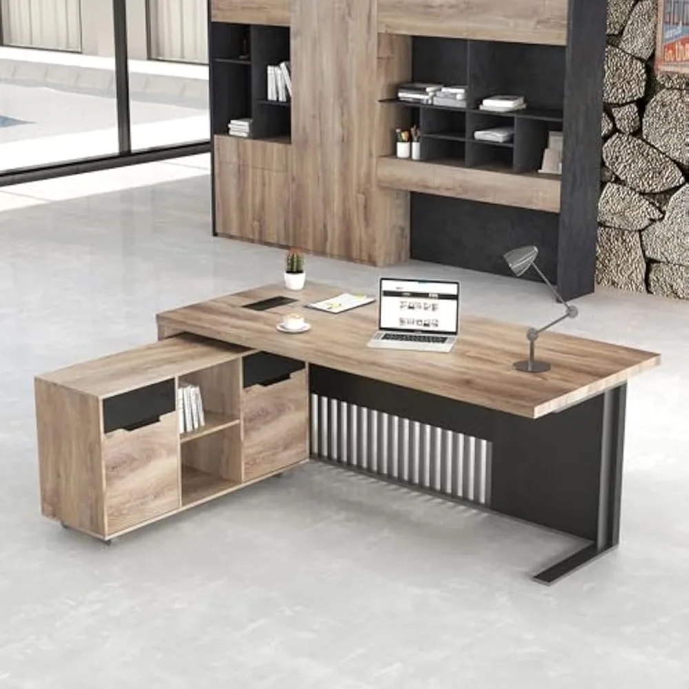 "خزانة ملفات متنقلة ذات درجين - مكتب متدحرج تحت العجلات، حامل طابعة الماهوجني للمكتب المنزلي" #6