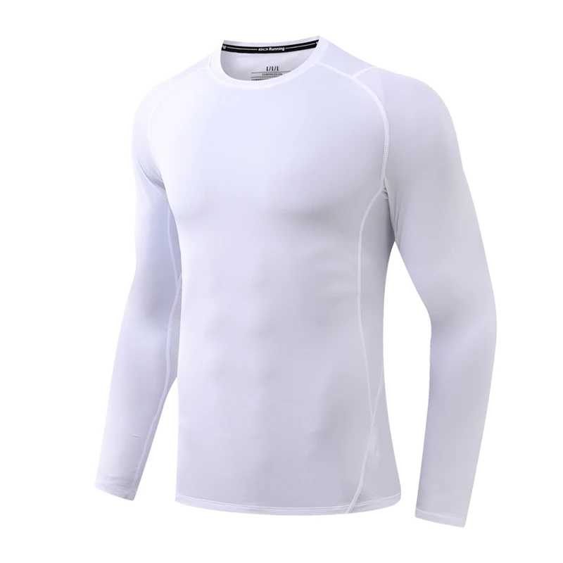 Brand Compression Shirt Men Fitness Running Long Sleeve  BodybuildingSportswear Tights Under Workout Solid Color Football Jersey