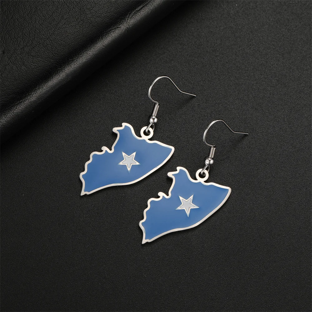 EUEAVAN Enamel Somali Map Pendent Dangle Earrings for Women Stainless Steel Trendy Somalia Flag Ethnic Jewelry Gifts pendientes