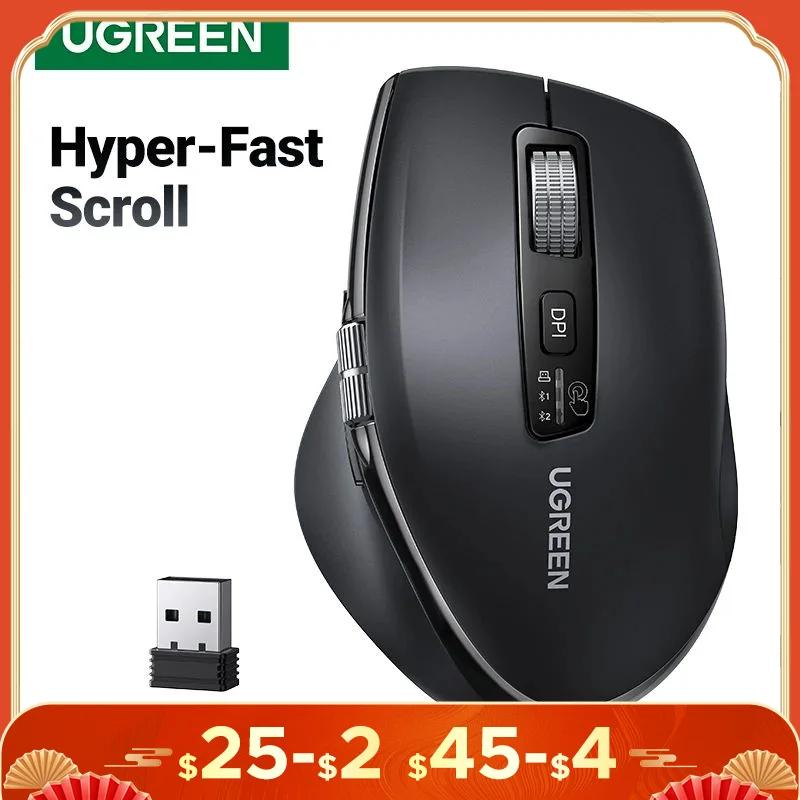 UGREEN Hyper-Fast Scroll Wireless Mouse Bluetooth 5.4 2.4G Ergonomic 5000DPI for MacBook Tablet Laptops Computer PC Mice