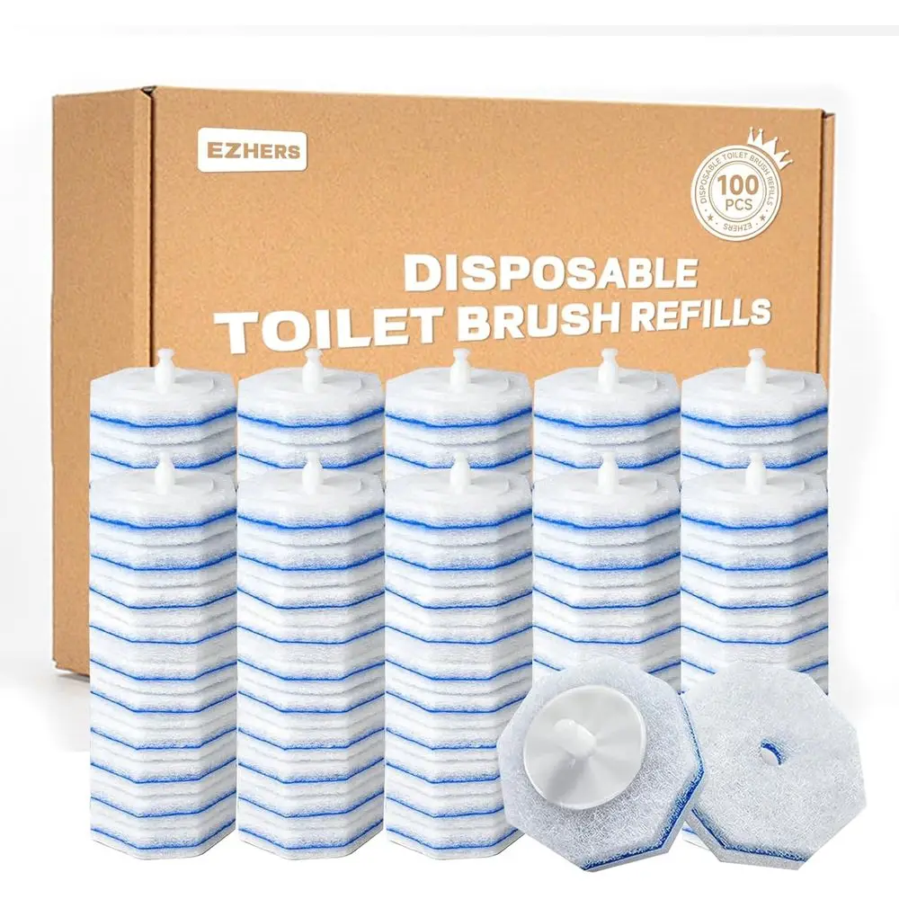 

Набор из 100 сменных насадок для туалетного ершика, 5-кратная очищающая сила, средства для чистки унитазов и одноразовые щетки-скрубберы высокой плотности – без повреждений