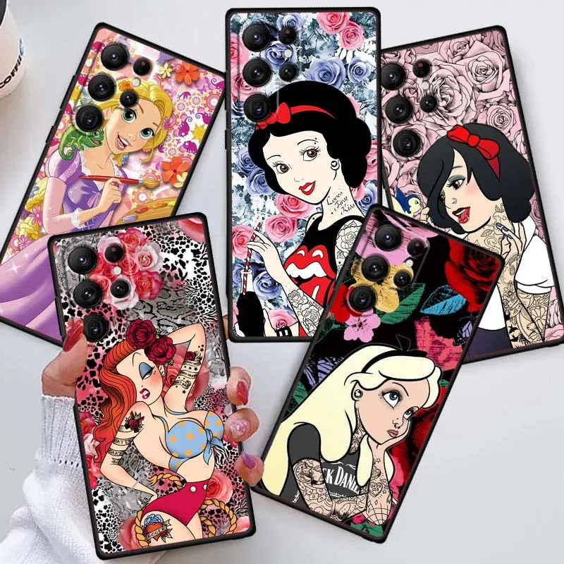 

Disney Cartoon Alice Princess For Samsung Galaxy S25 S24 S23 S22 S21 S20 S10 Ultra Plus FE 5G Black Soft TPU Cover Phone Case