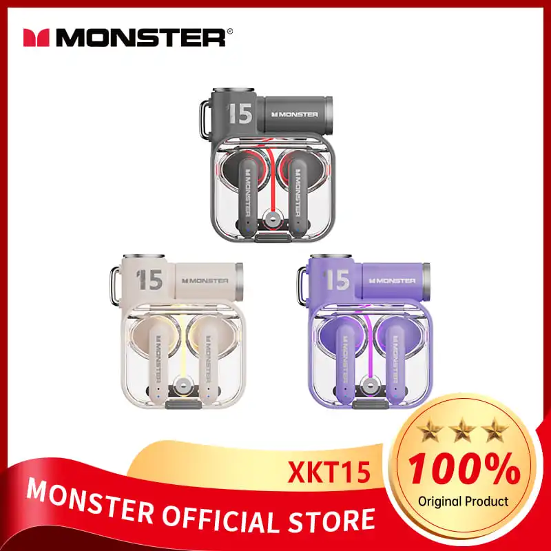 Original Monster XKT15  TWS Wireless Bluetooth Earphones Gaming Sport Headphones Noise Reduction Low Latency Earbuds Mic