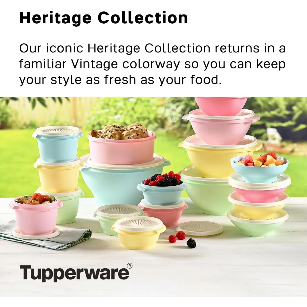 Tupperware Heritage Collection 36 Piece Food Storage Container Set in Vintage Colors- Dishwasher Safe & BPA Free