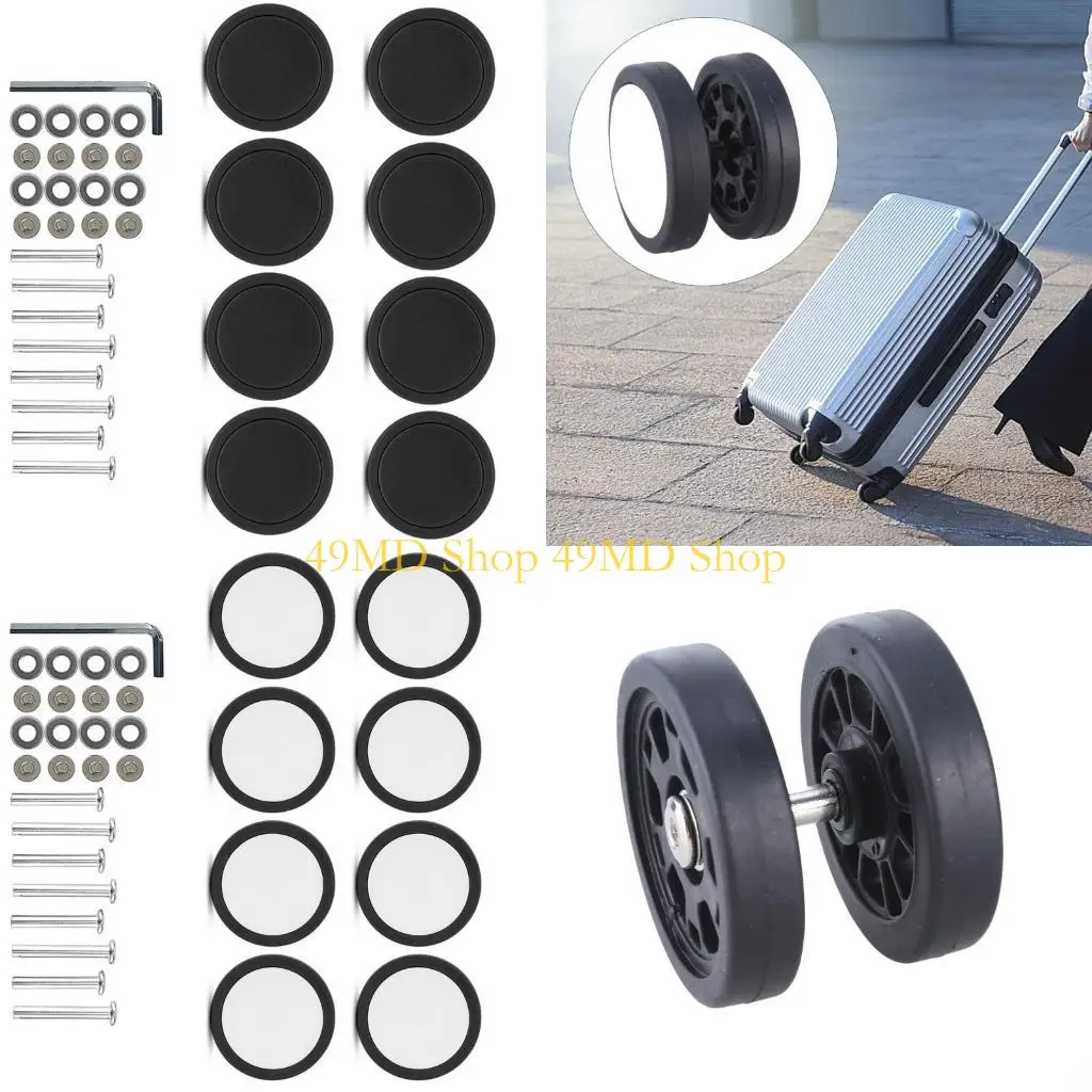 49MD Suitcase Spinner Replacement Set of 8Pcs 55x12mm Rubber with 2 Size Axles