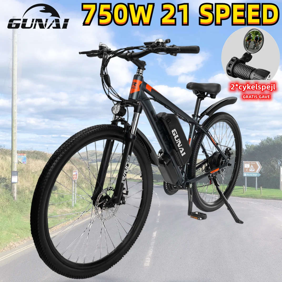 Electric Motorcycle Bicycle 750W, EU STOCK GUNAI 29Inch Off-Road Tire 21Speed 48V 15Ah Battery Dual Disc Brake Electric Bike