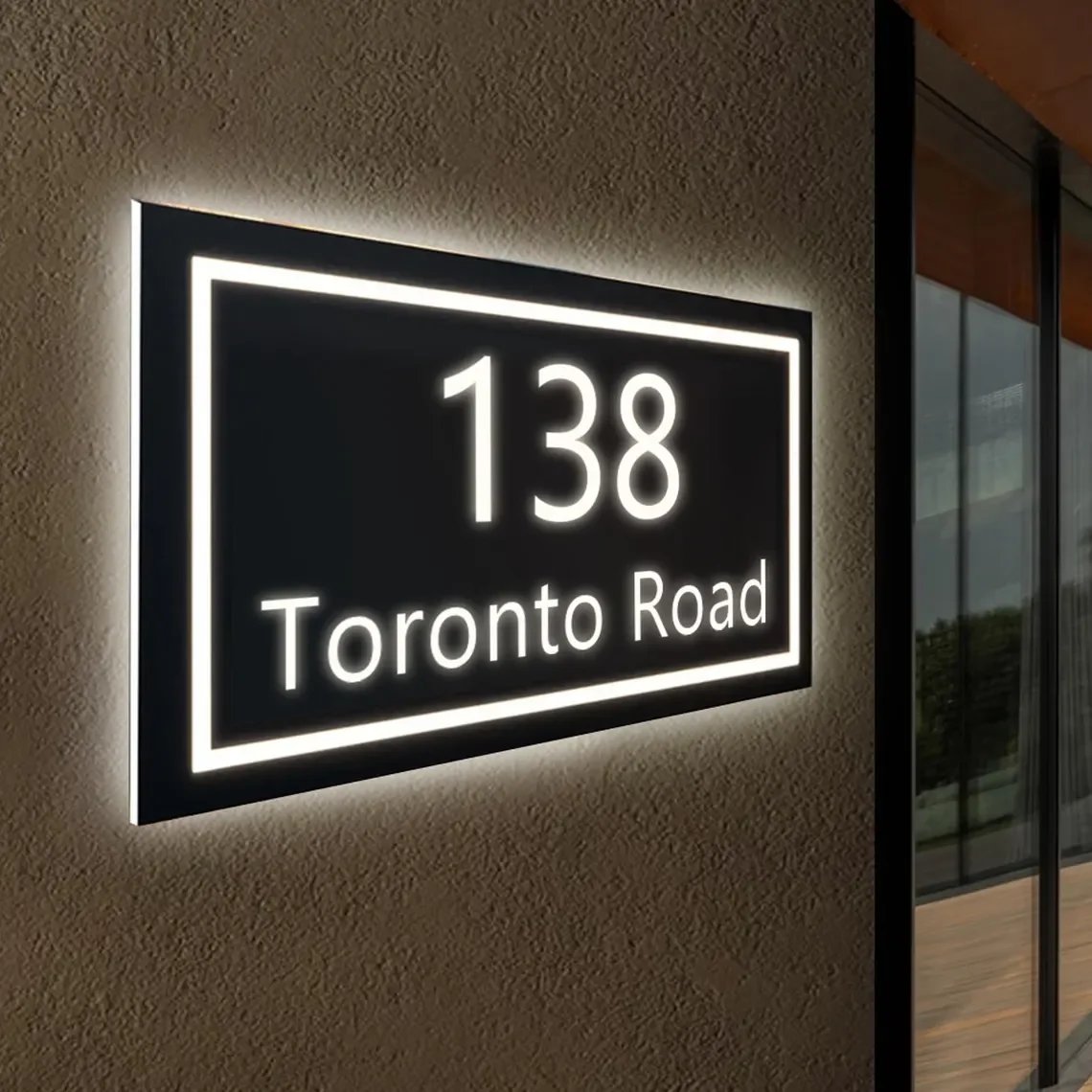 Moderno iluminado retroiluminado números de casa sinal personalizado led placa de endereço iluminado com acabamento de metal retroiluminado apartamentos escritórios sinal