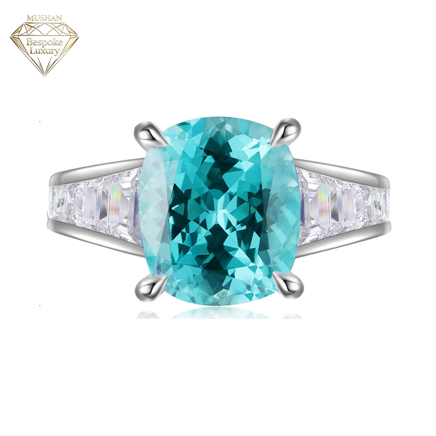 MuShan Brand Jewelry 925 Sterling Silver Ring Lab Grown Emerald Heart Engagement Ring for Women 18K Gold Plated Engagement Rings
