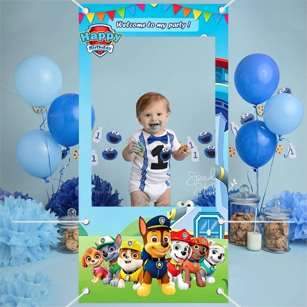 Cute Paw Patrol Dog Team Photo Booth Frame Props Kids Birthday Baby Shower Shooting Background Photo Studio Wall Banner Decor view 3