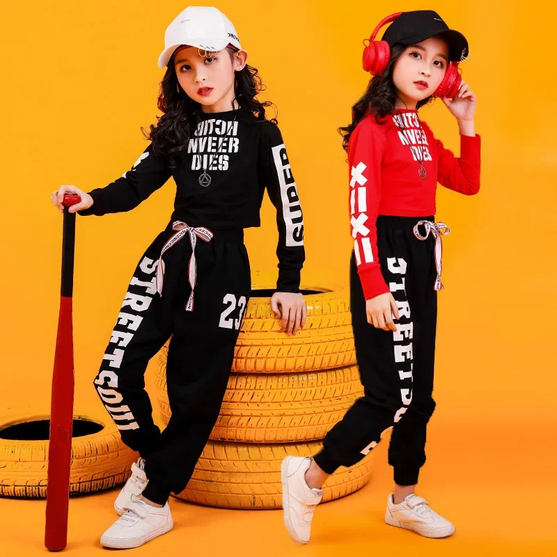 Costume Ballroom Dancing Girls Women Dress Clothes Hip Hop Clothing Kids Sweatshirt Top Crop Shirts Casual Pants Street Dance