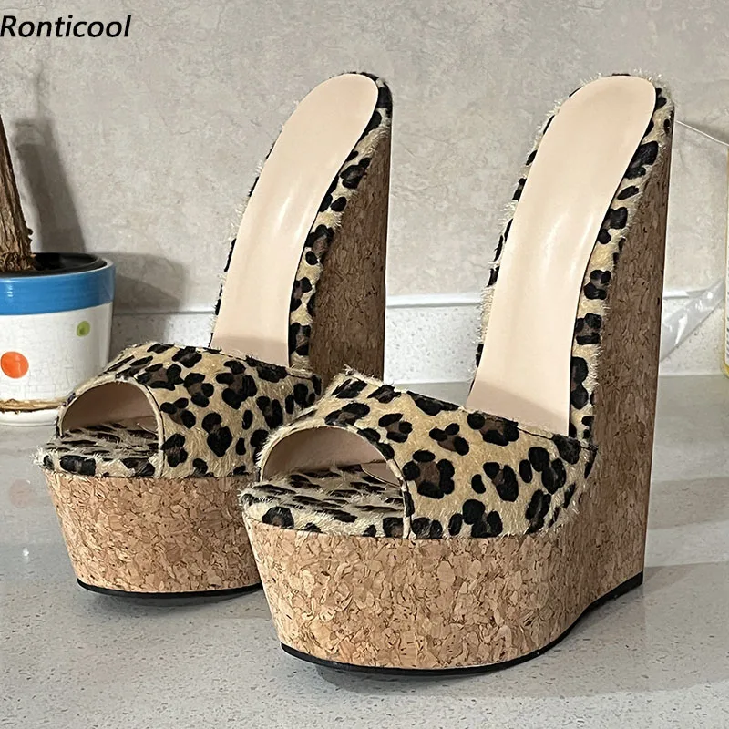 

Ronticool/женские летние сабо ручной работы, сандалии на танкетке и высоком каблуке с открытым носком, леопардовая обувь для косплея, женская обувь из США, большие размеры 4-15