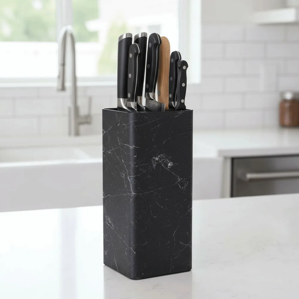 Marble Pattern Kitchen Cutter Holder PP Strip Core Removable Cutter Storage Stand Stable Base Square Kitchen Cutter Organizer