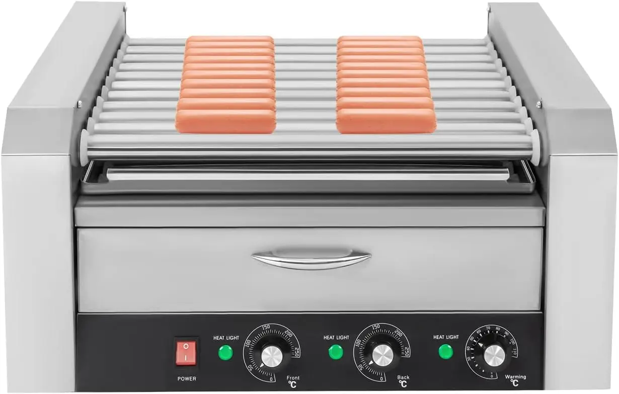 Hot Dog Grill Machine, Commercial Electric Hot Dog roller Sausage Machine Hot-dog 11 Roller Grill Cooker Machine