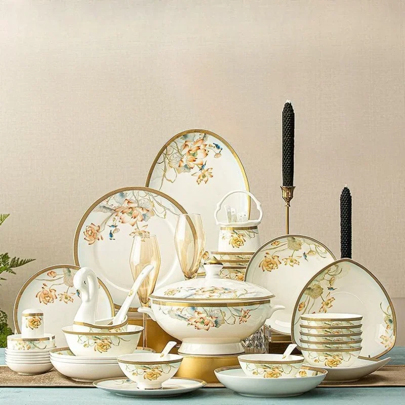 Porcelain dishes set Household Chinese dishes and chopsticks combination bone china