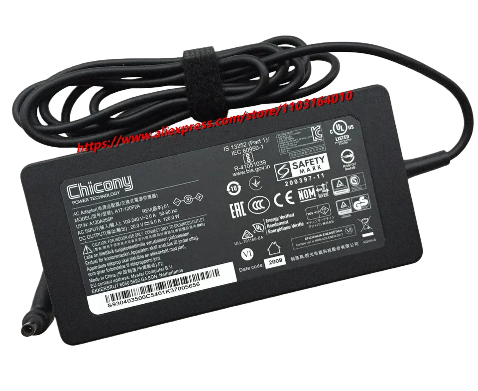 Genuine Chicony A17-120P2A AC Adapter 20V 6A A12A055P Charger for MSI GF63 THIN 10SC 11SC 11UC MS-16R5 10SC-017XES 11UC-285CA
