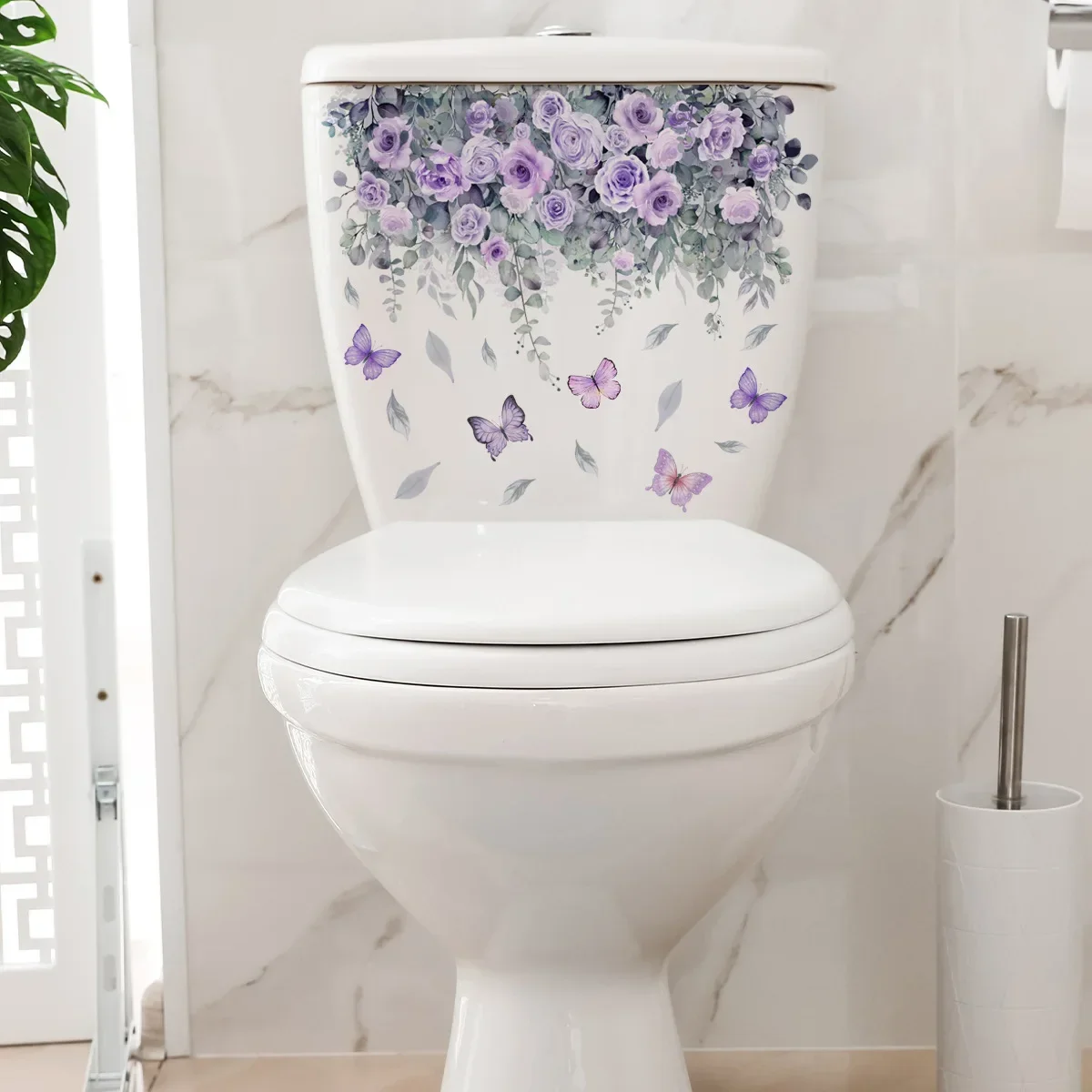 Green Plant Leaves Toilet Sticker WC Self Adhesive Mural Stickers Bathroom Wall Sticker Flower Home Decoration Decals