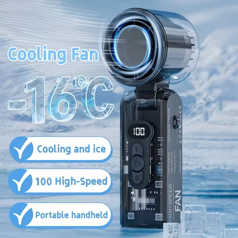 Ventilador Portátil de Mão com Luz LED, 100 Velocidades, Ventilador Pessoal Dobrável, Ventilador de Viagem Recarregável para Camping e Caminhadas