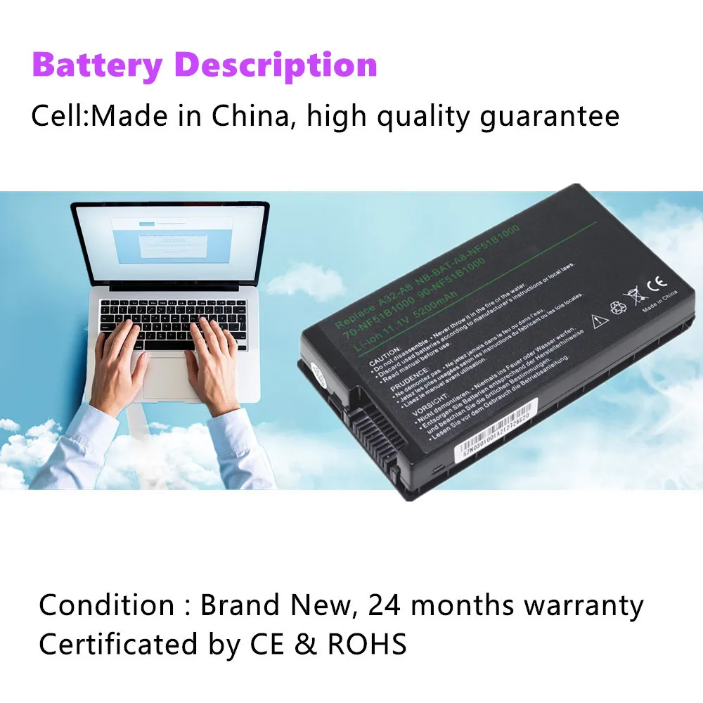 4400mAh 6 Cells Battery for ASUS A32-A8 A72DY A8Z F8 F8S A8A F8Sa Z99J A8E A8F A8Fm F8V A8H X80 X80H A8Jv X80L A8M X80N
