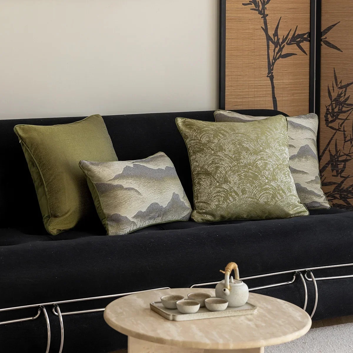 45x45cm New Chinese Sofa Green Throw Pillow Cover Model Room Living Room Cushion Cover Decorative Couch Pillowcase Home Decor
