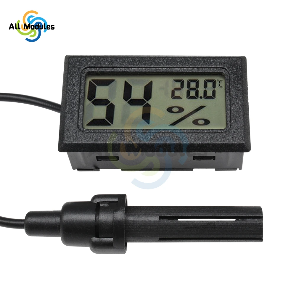 Mini Digital LCD Indoor Convenient Temperature Sensor Humidity Meter Black White Thermometer Hygrometer Gauge with Sensor Probe