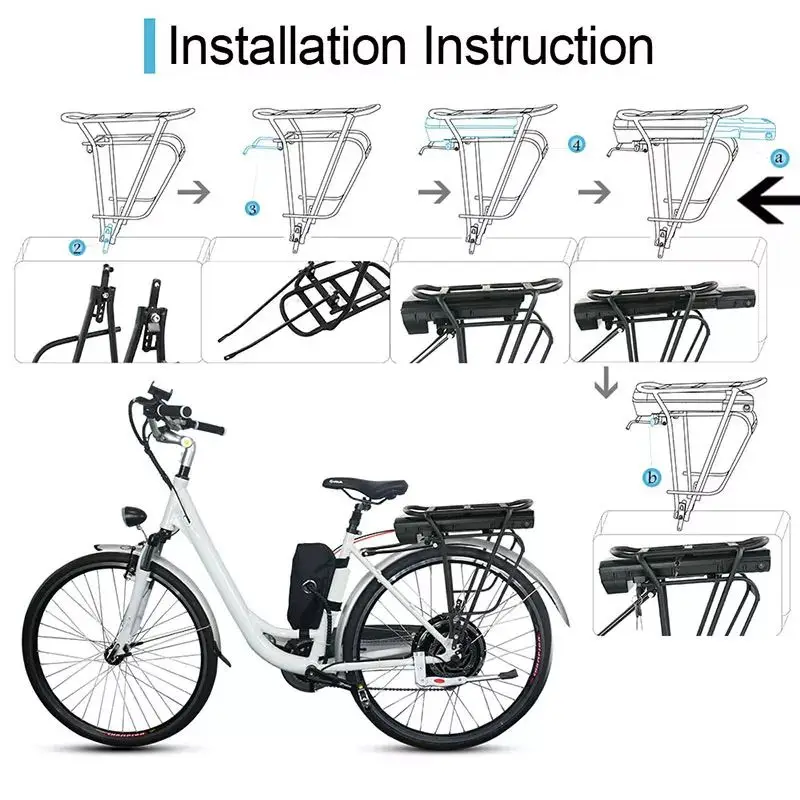 36V Rear Rack Ebike Battery 36V 10.4Ah 12.8Ah 14Ah Move CRS 100 Ansmann Replacement Battery for MIFA Rehberg Zündapp Victoria