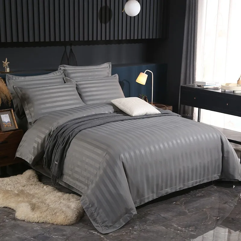 Comfort 4Pcs Duvet Cover Set Damask Stripes Premium Hotel Quality Microfiber Soft Duvet Cover Bed Sheet Pillowcase Double Queen
