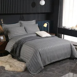 Comfort 4Pcs Duvet Cover Set Damask Stripes Premium Hotel Quality Microfiber Soft Duvet Cover Bed Sheet Pillowcase Double Queen