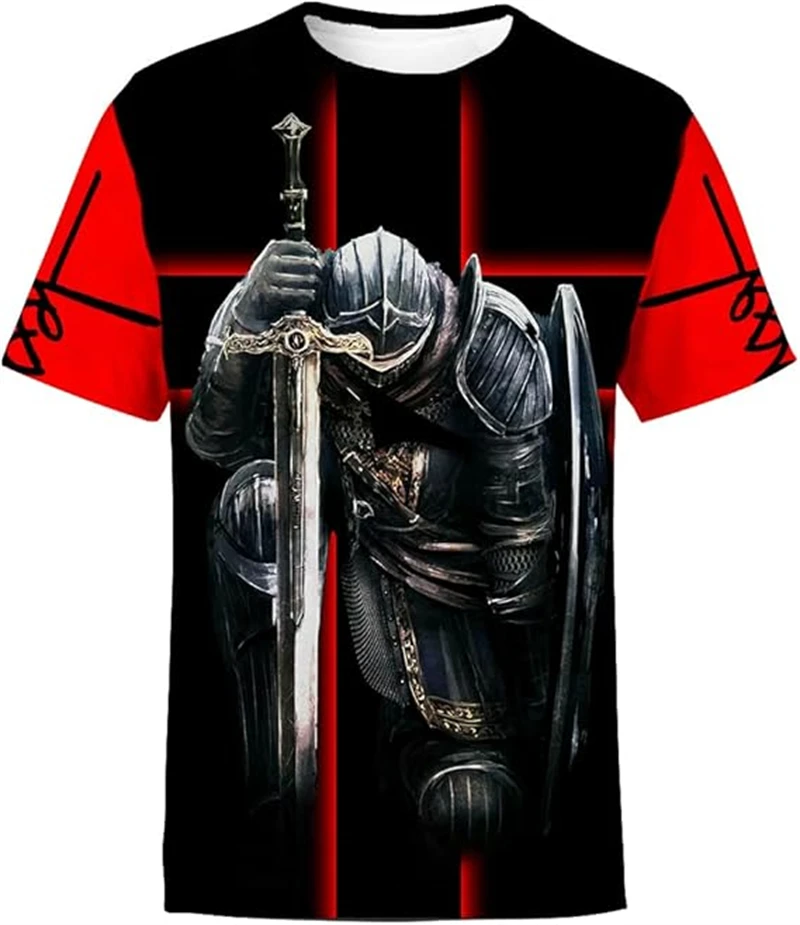 

Футболка рыцаря-тамплиер с 3D принтом для мужчин и женщин, модная модная крутая футболка с коротким рукавом и круглым вырезом, унисекс, футболки с изображением Иисуса и христианина