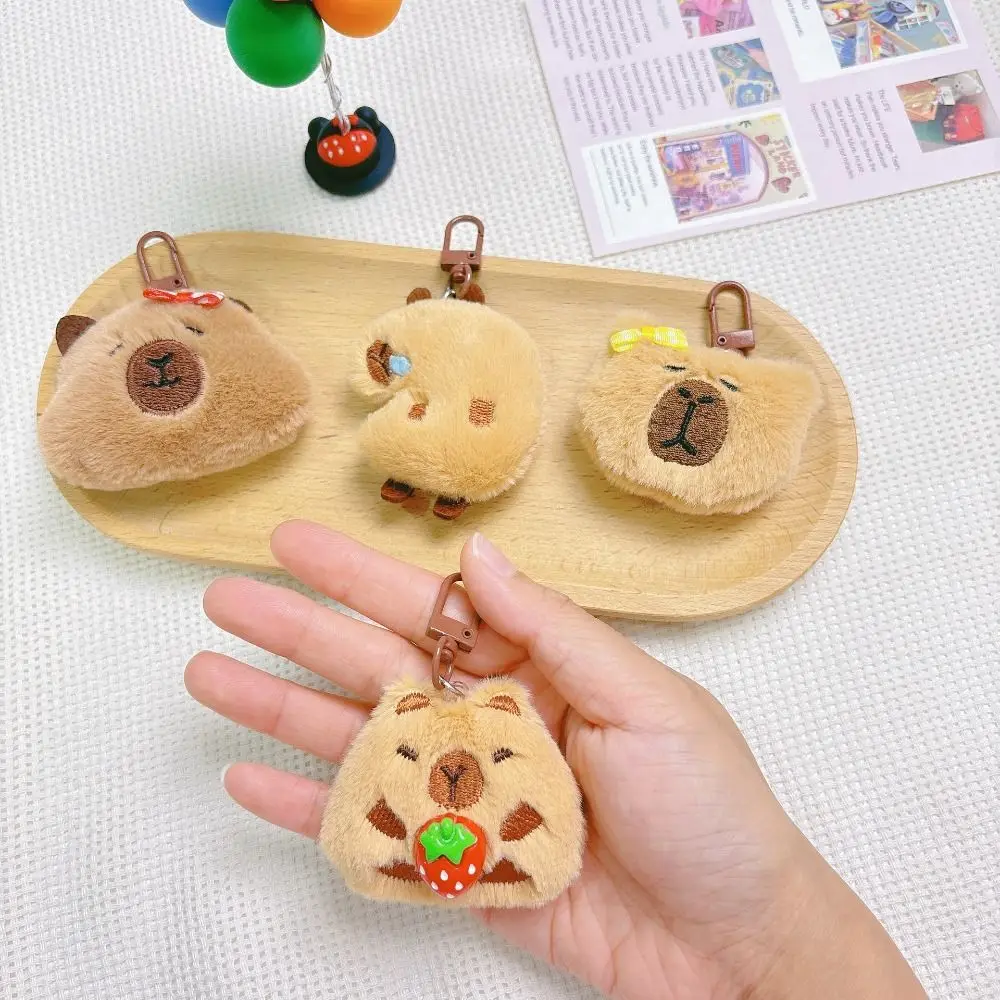 LLavero de peluche de dibujos animados de Capybara, colgante de muñeca, juguetes de peluche, accesorios de mochila escolar, regalos de llavero de coche