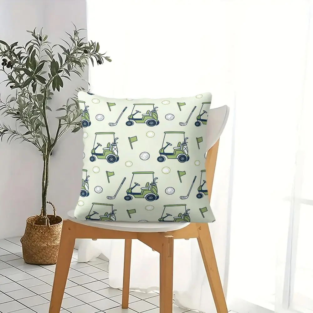 Cartoon Golf Cart Digital Print Throw Pillow 45×45cm Cushion Accent Pillow Includes Pillow Core Sport Lover Sofa Bedroom Decor