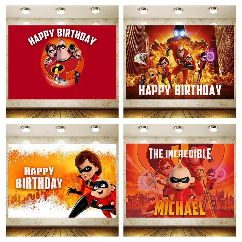 

The Incredibles Backdrop Children Birthday Party Supplies Cartoon Superhero Decoration Background baby shower