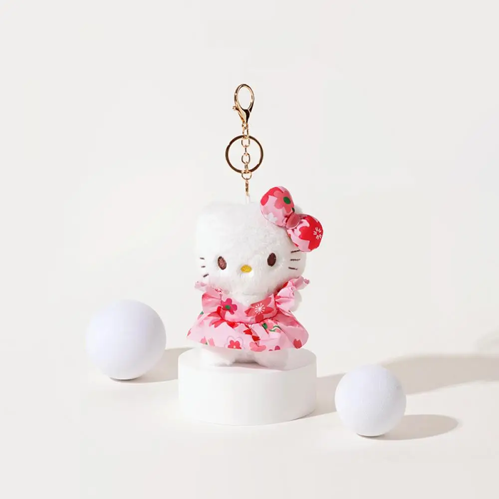 12cm Sanrio Hello Kitty sukienka kwiatowa pluszowy wisiorek klamra do kluczy wisiorek do plecaka Cartoon Anime peryferia urodziny prezenty świąteczne