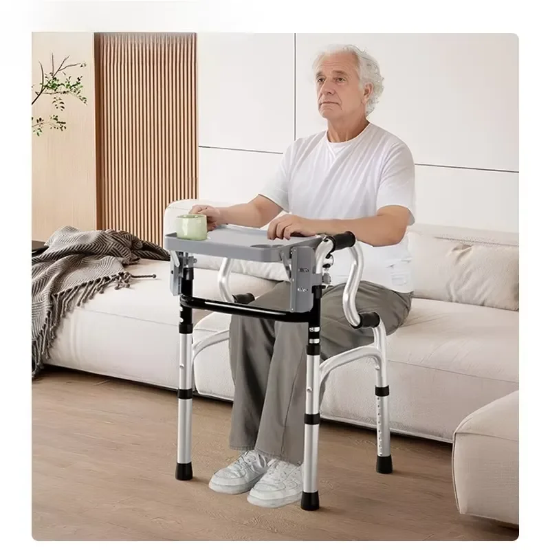 Lightweight Aluminum Alloy Folding Walker with Eco Friendly Tray Table and 2 Cup Holders One Second Fold Portable Mobility