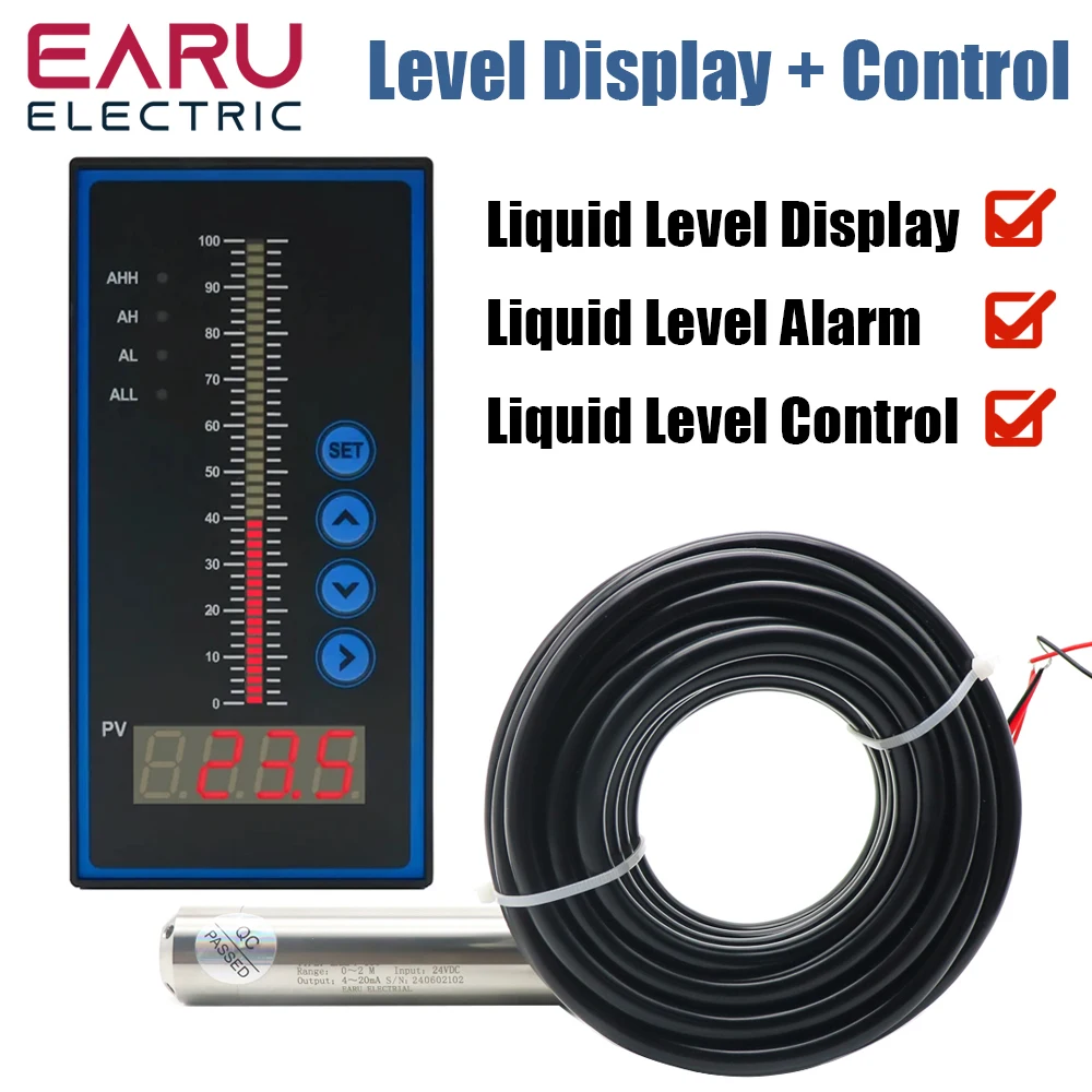 Integral Level Probe Transmitter Level Sensor Controller Output Liquid Oil Water Level Sensor 4-20MA Display 1m-10m Float Switch