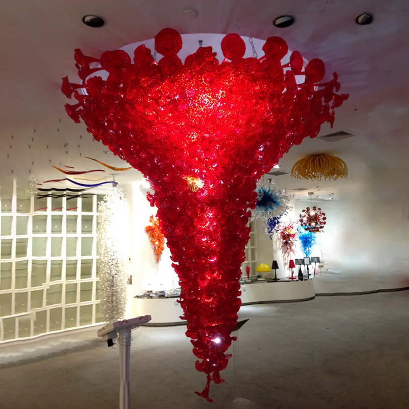 Large Big Flower Chandelier Lighting Classic Red Hand Blown Murano Glass Chandelier for Art Decoration