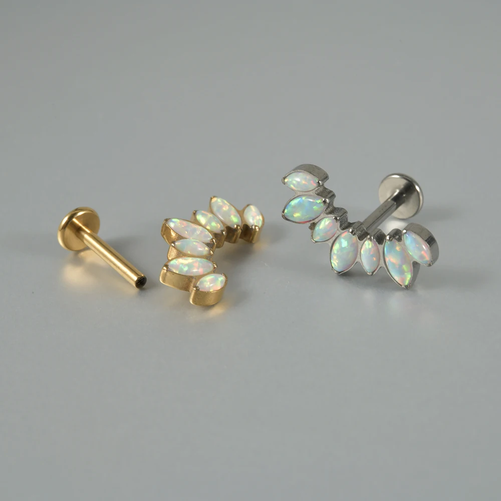 Opal Flower Cartilage Earrings, Solid Titanium