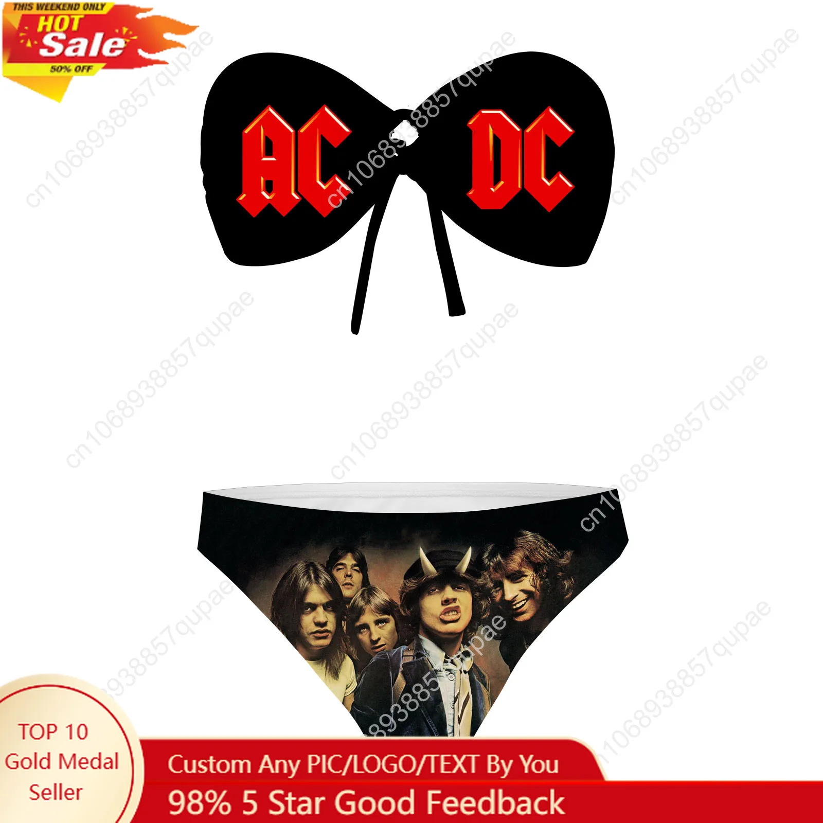 

A-AC Strapless Vintage Rock D-DC Swimsuit Womens Bathing Suits Fashion Swimwear Pool Party Beach Sexy Bikini Customize Beachwear