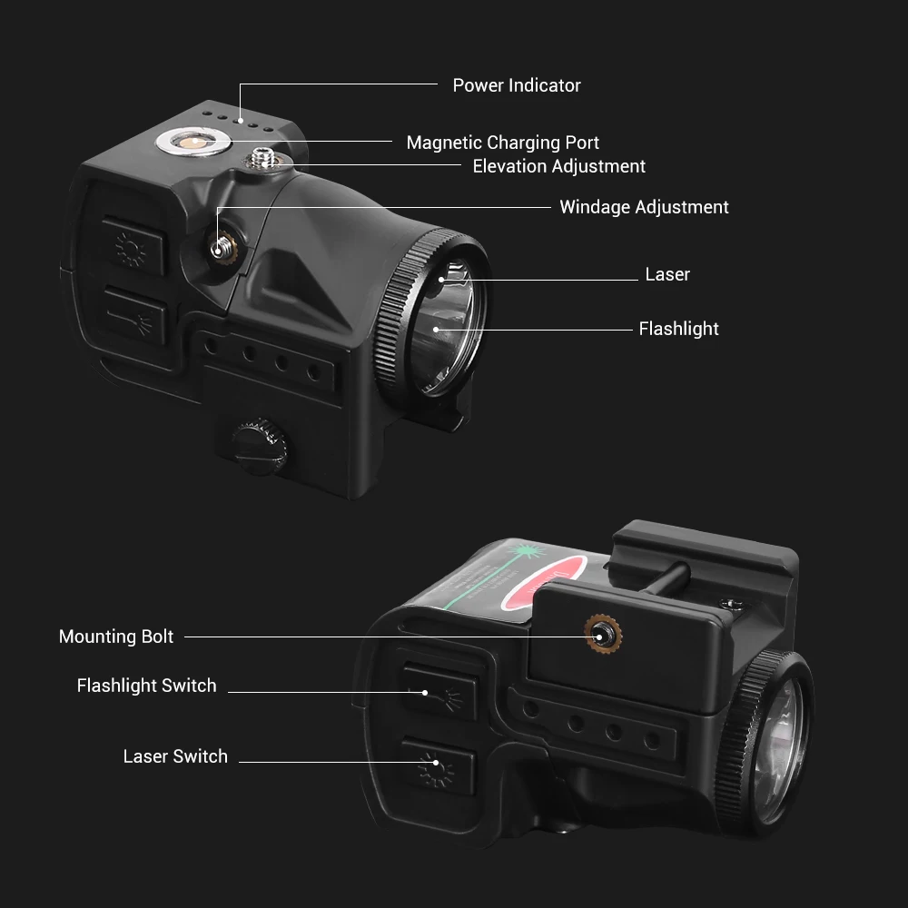 Imagem -04 - Visão Laser Verde para Airsoft 500 Lumens Pistol Light Combo Laser Luz de Arma Carregamento Magnético Lanterna Tática