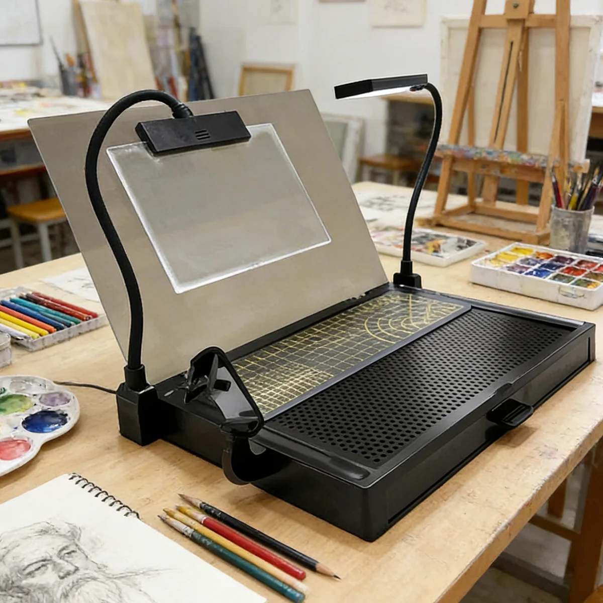 LED-Lit Workstation Compact Desktop Model Workbench for Model Assembly, Cutting & Grinding, Ideal for Hobby & DIY Craft Projects