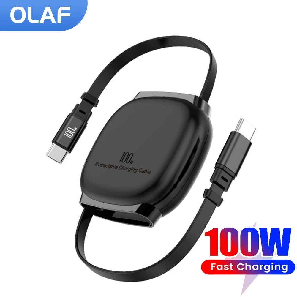 

PD100W Retractable 1M Type C To Type C Cable Fast Charging Mobile Phone Cable For Iphone 15 16 Samsung Notebook USB C Data Cable
