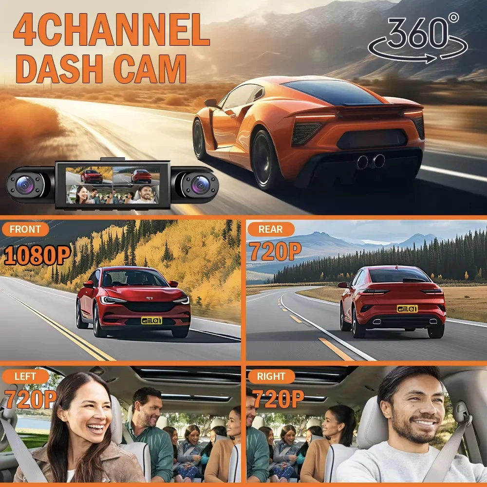 Dashcam 4 Cameras WiFi Rotatable Lens 1080P Full HD Parking Monitoring Car DVR G-Sensor Night Vision for Car SUV Truck Van