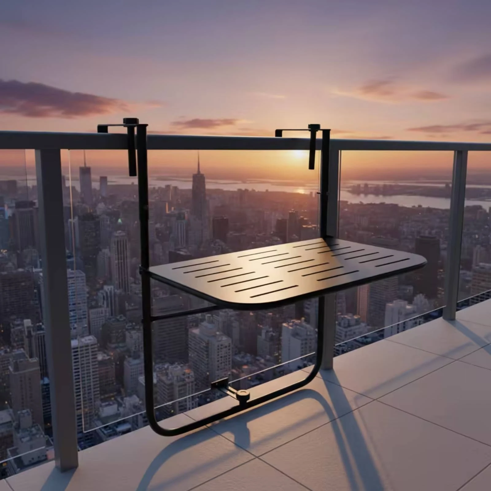 Railing-Mounted Table Collapsible Folding Balcony Table Railing Shelf Outdoor Furniture Compact for Patio, Apartment