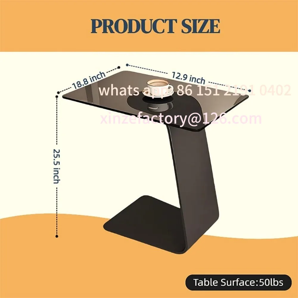 

Customizable C Shaped End Table, Black Metal Frame Couch Side Table, Space Saving Coffee Table, Side Desk Suitable for Living Ro
